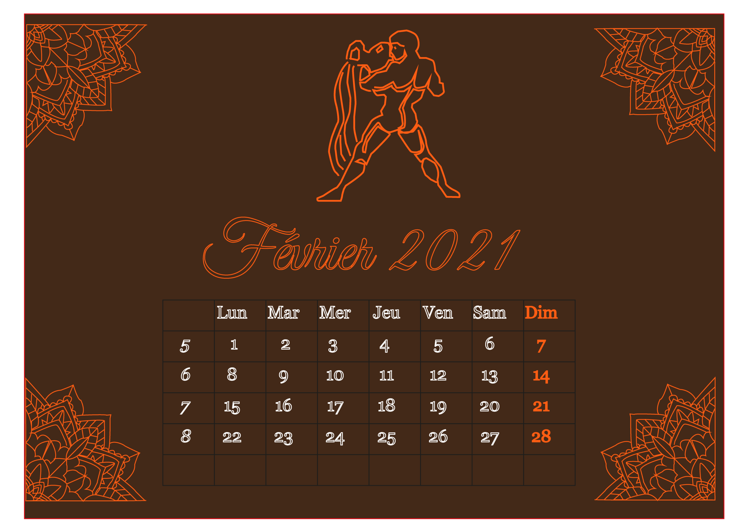 Février 2021 Calendrier 2021 Illustrator 