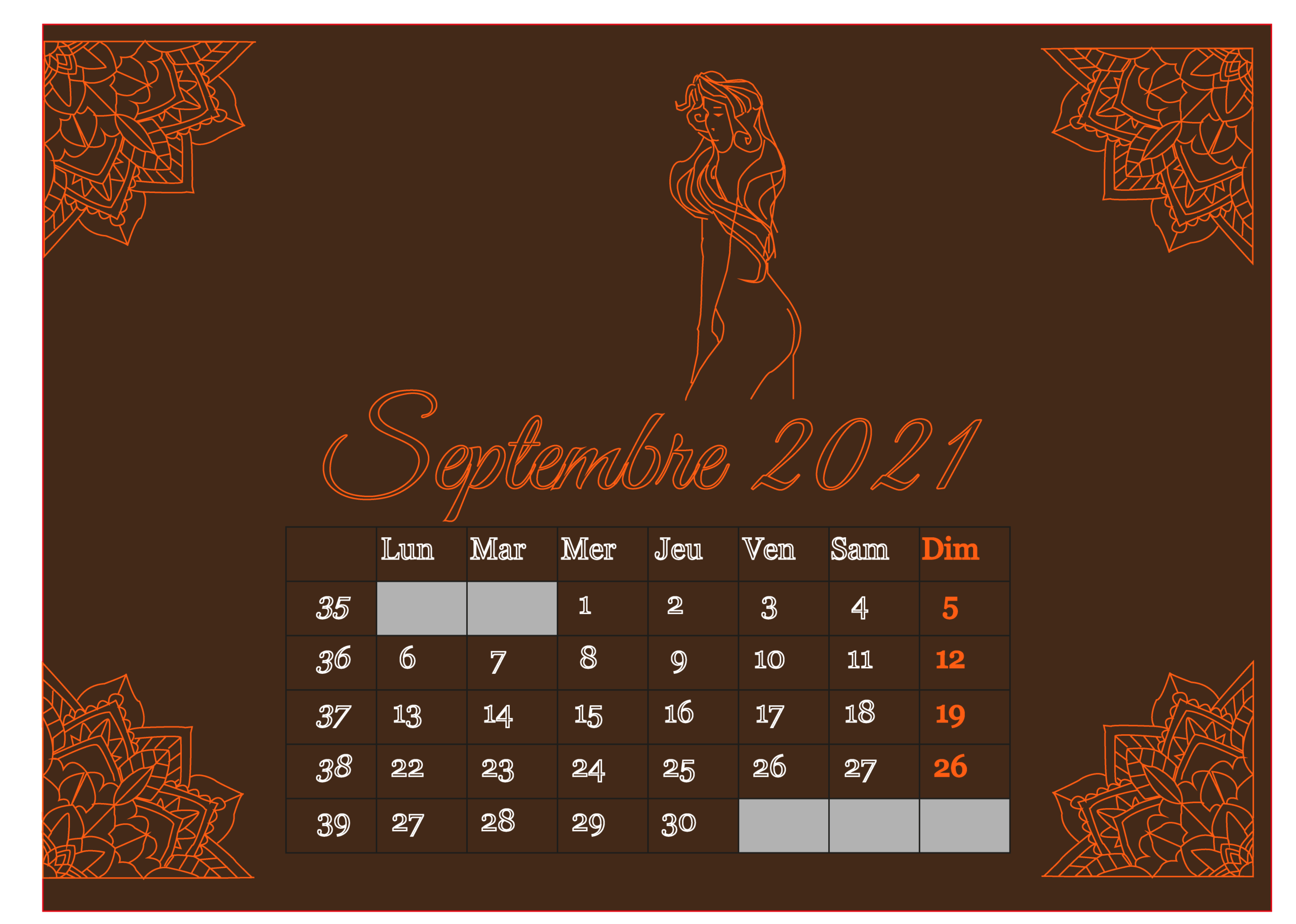 Septembre 2021 Calendrier vierge Illustrator Bouclainville infographiste
