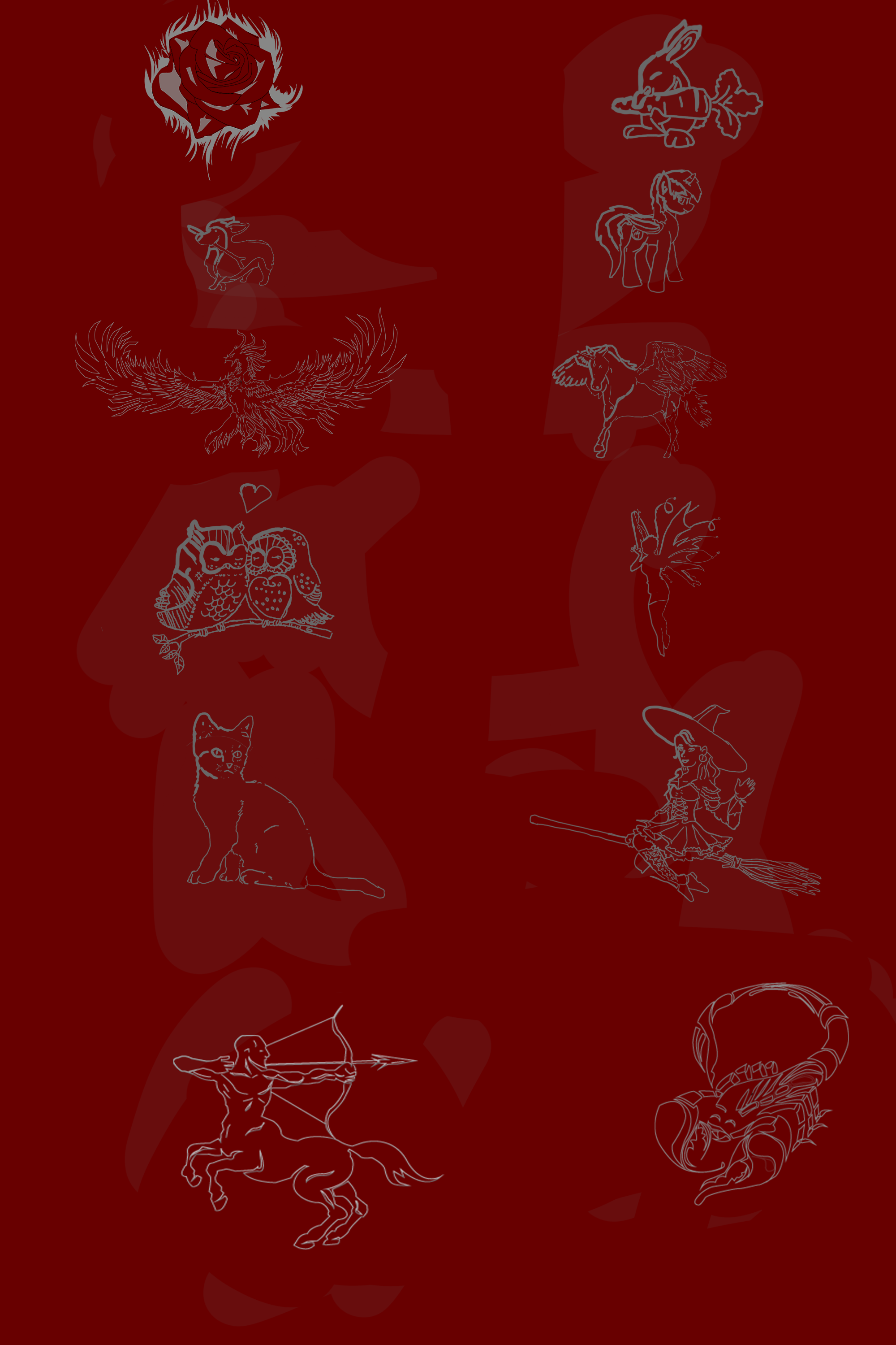 fond bordeaux creatures mignones lapin chat hiboux poney pegase sylvain bouclainville web designer